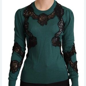 Dolce & Gabbana Teal and Black Lace Long Sleeve Top
